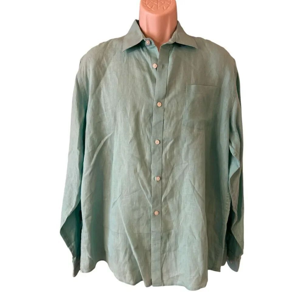 CLAIBORNE Men's Island Tropical Vacation Linen Button Down Shirt Size Large